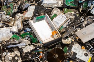 Metal pieces from hard drives and other electronics that have been destroyed