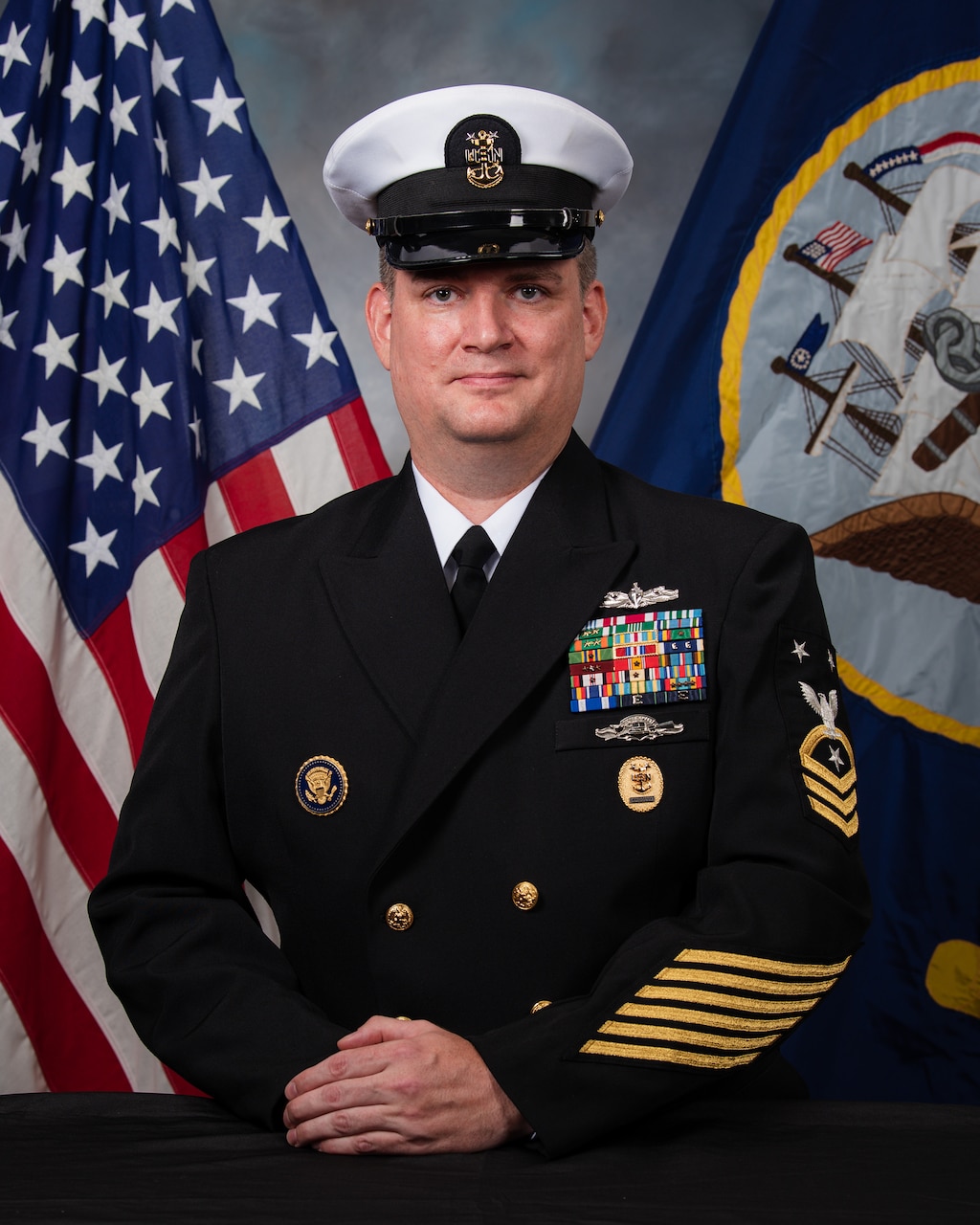 Official Studio portrait of Command Master Chief Christopher D. Farrar, CMC, USS Arlington (LPD 24)