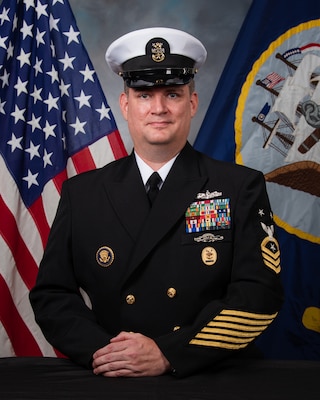 Official Studio portrait of Command Master Chief Christopher D. Farrar, CMC, USS Arlington (LPD 24)