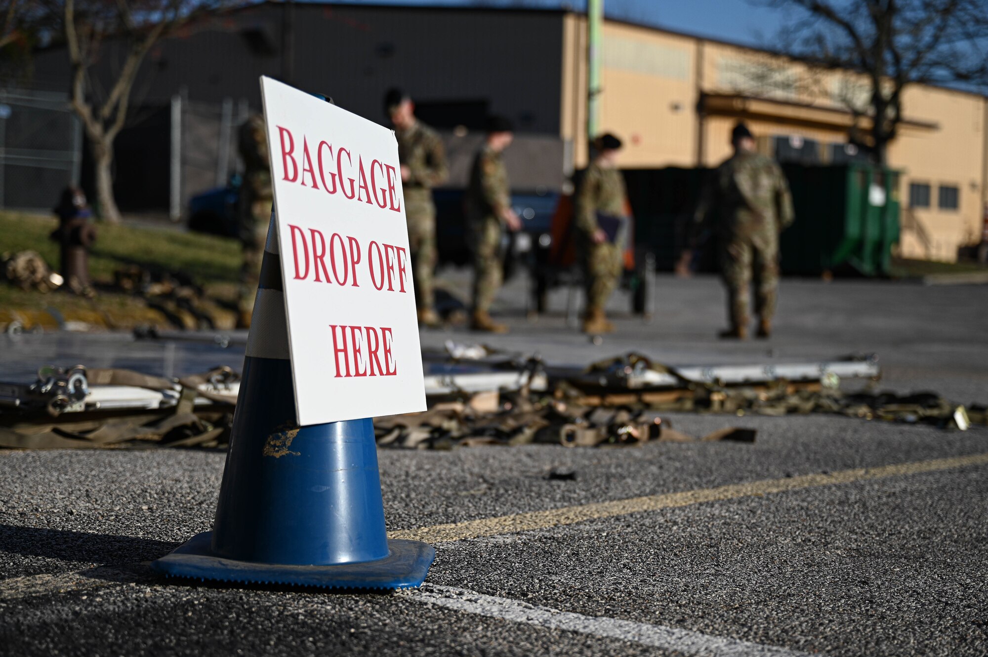 375th Security Forces Squadron Airmen prepare a pallet for cargo prior to a mobility rehearsal on Scott Air Force Base, Illinois, March 16, 2022. This deployment mobility rehearsal emphasizes readiness of command and control procedures and continuity of operations in a simulated contested environment. (U.S. Air Force photo by Airman 1st Class Mark Sulaica)