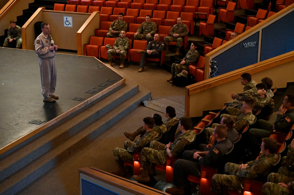 A photo of a an air force general giving a speech