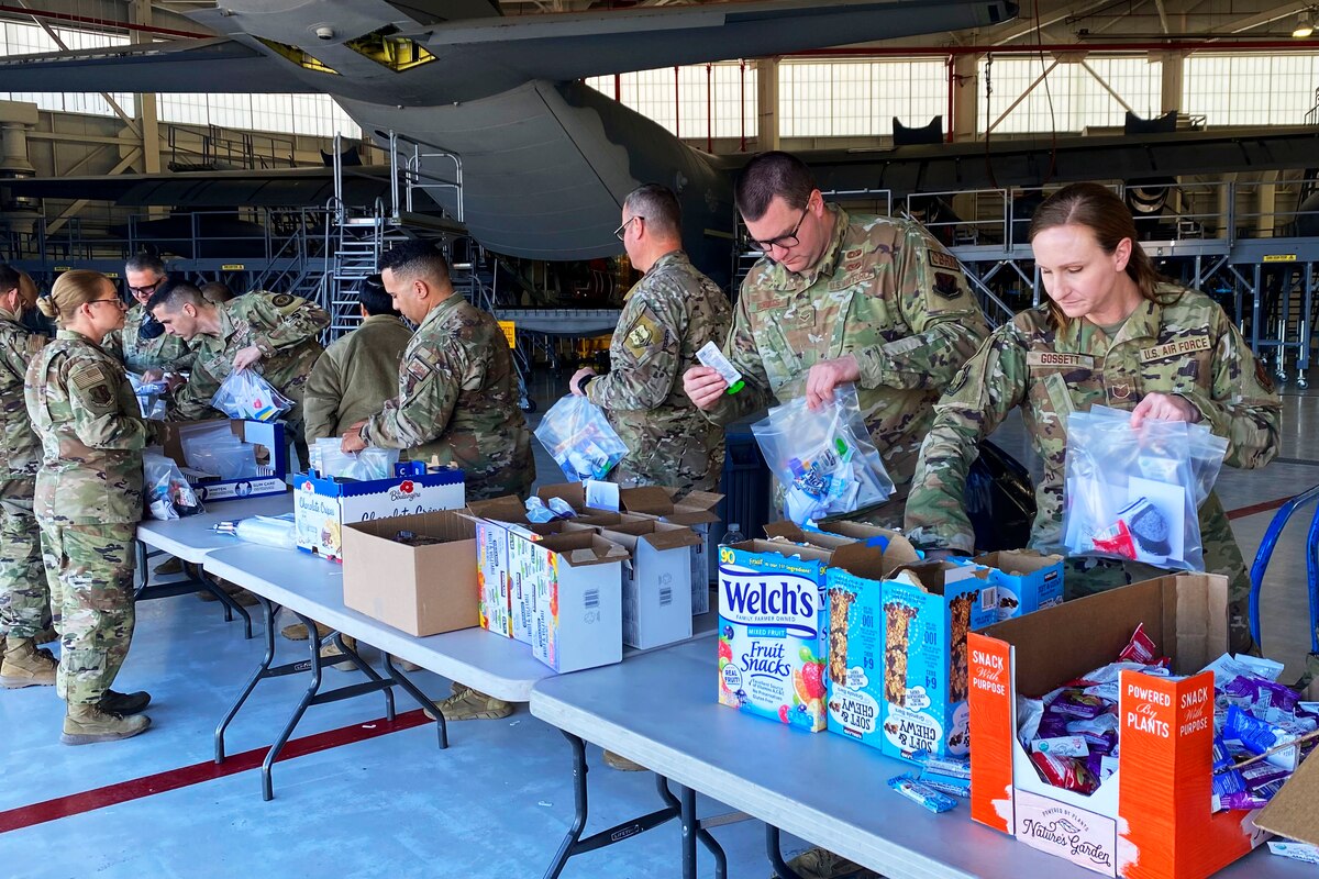 Airmen create care packages for Ukranian refugees.