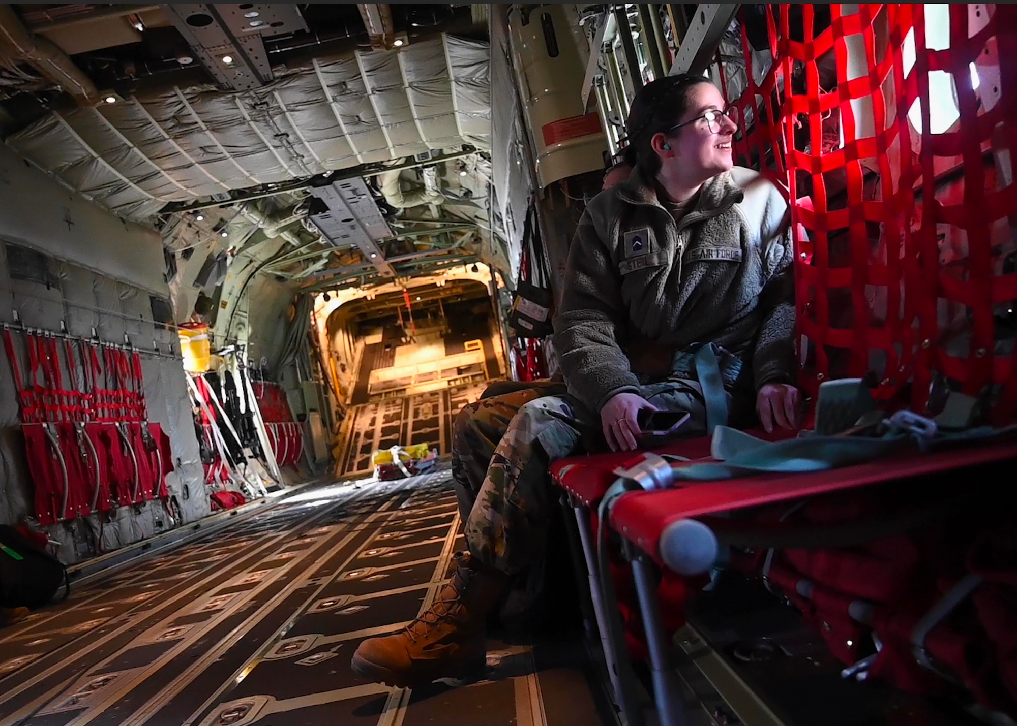 A cadet from Samford University AFROTC Detachment 012 looks out the window