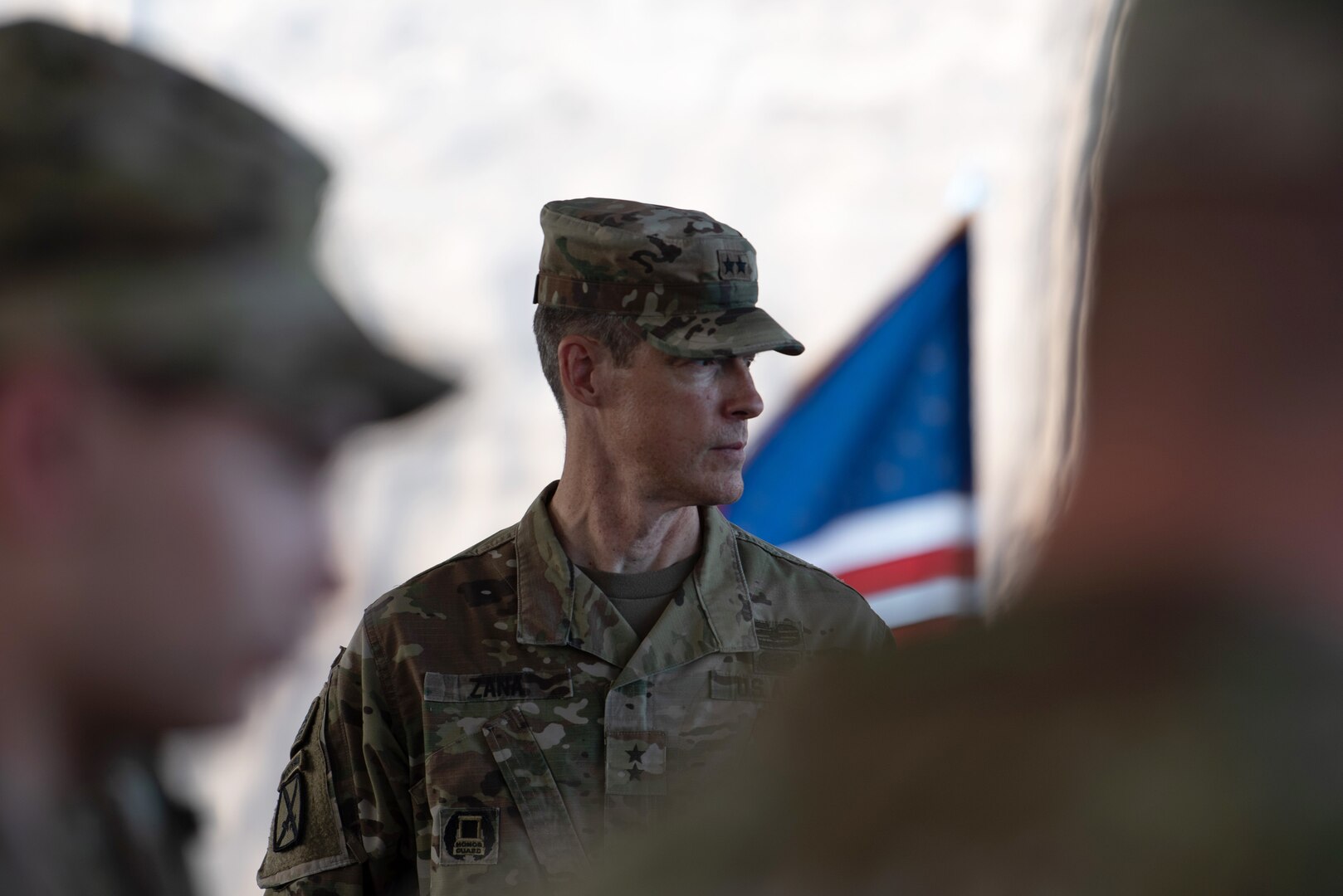 Maj. Gen. William Zana, commanding general of Combined Joint Task Force - Horn of Africa (CJTF-HOA), participates in a patching ceremony