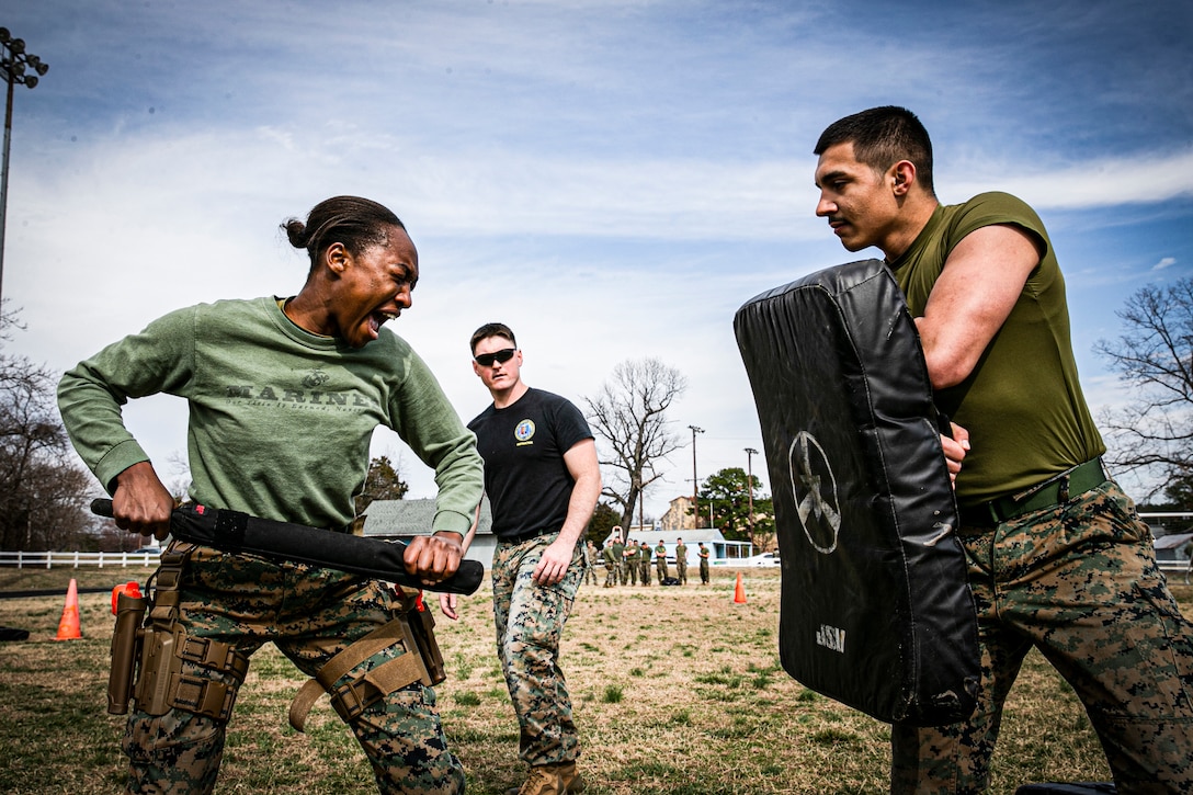 A Marine shouts during training.