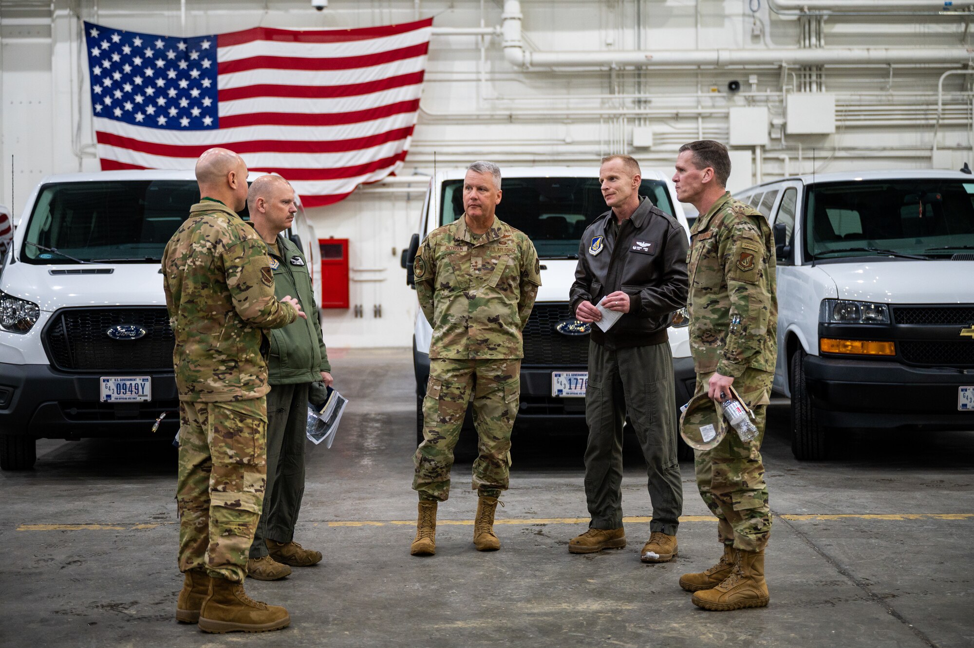 U.S. Air Force Lt. Gen. James Jacobson, U.S. Pacific Air Forces deputy commander, meets with 354th Fighter Wing leadership during a visit to Eielson Air Force Base, Alaska, March 9, 2022.