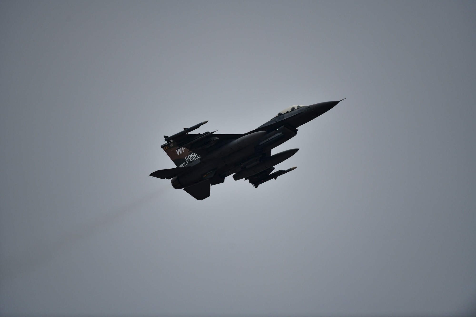 A jet flies.
