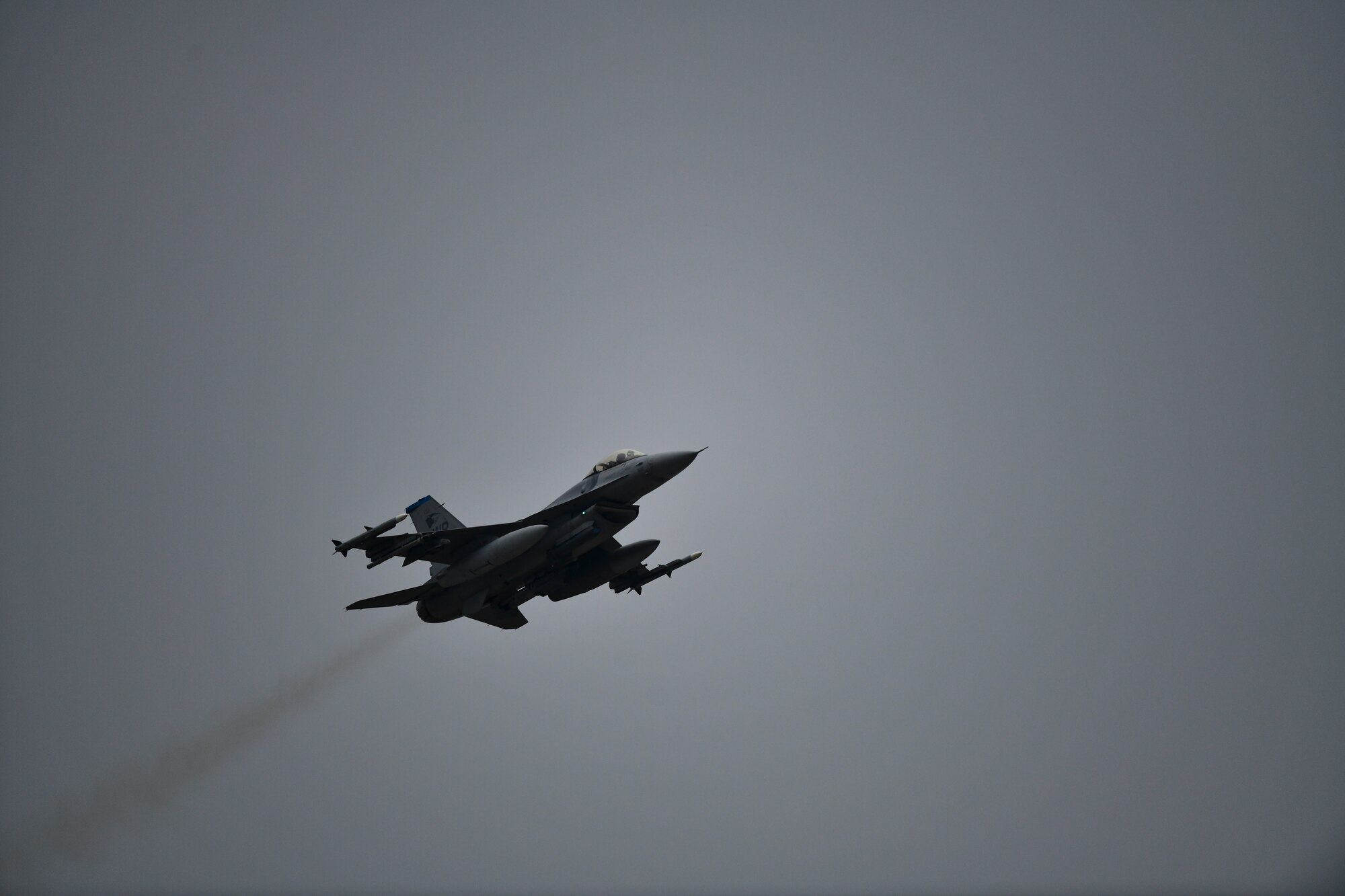 A jet flies.