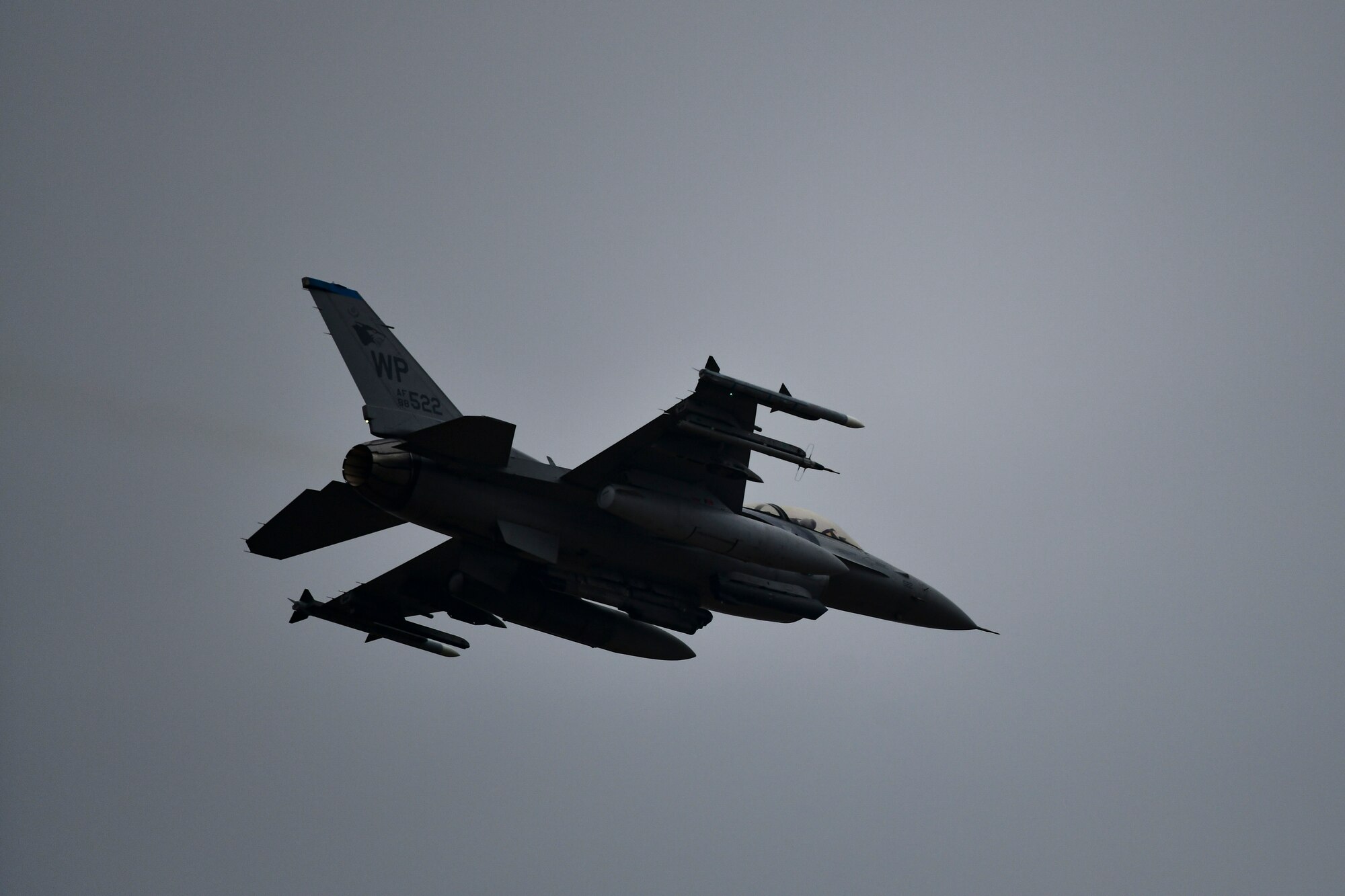 A jet flies.