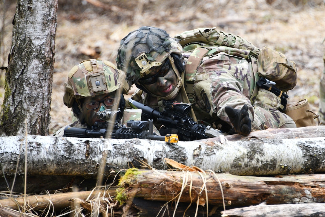 Soldiers conduct a battle drill during an exercise in Germany.