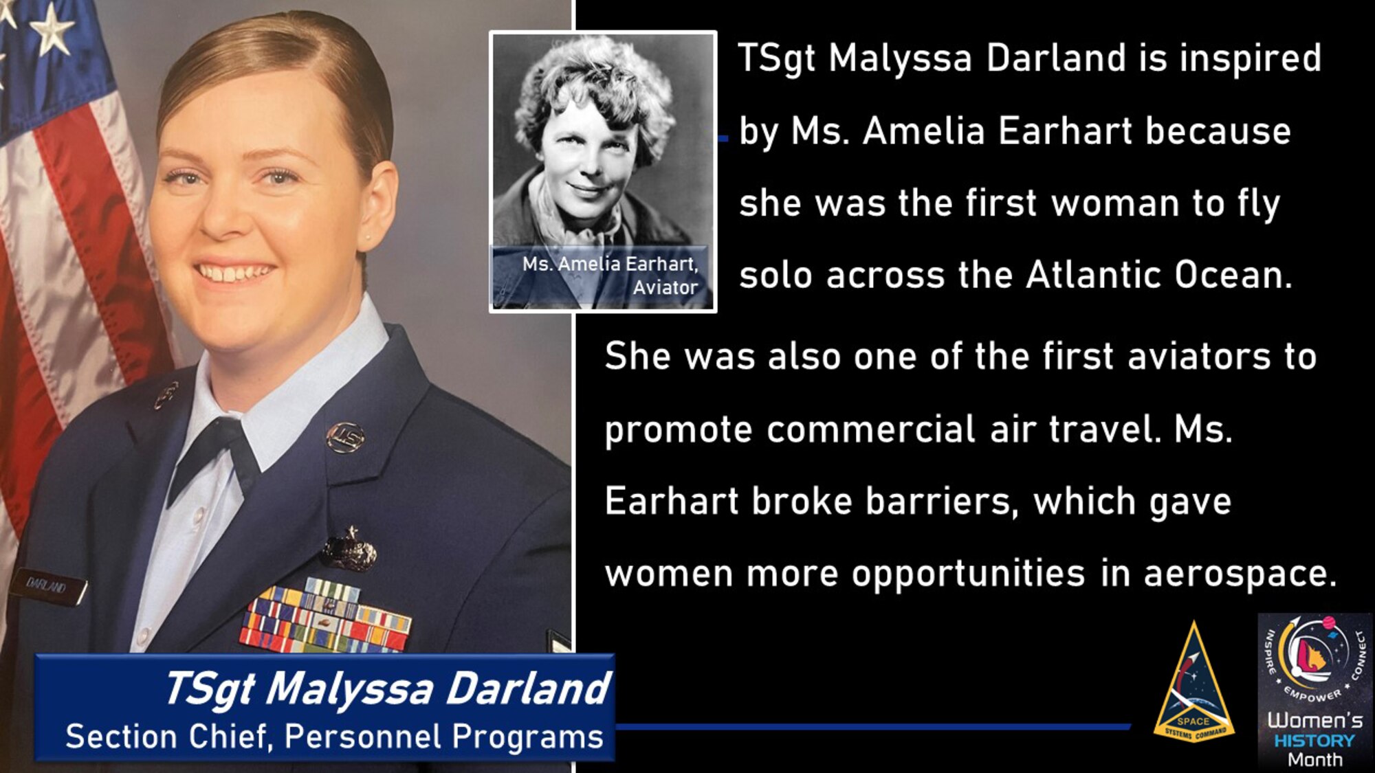Women’s History Month is celebrated each year in the United States during the month of March. Our highlight this week features TSgt Malyssa Darland! Learn more about who inspires her for #WomensHistoryMonth.