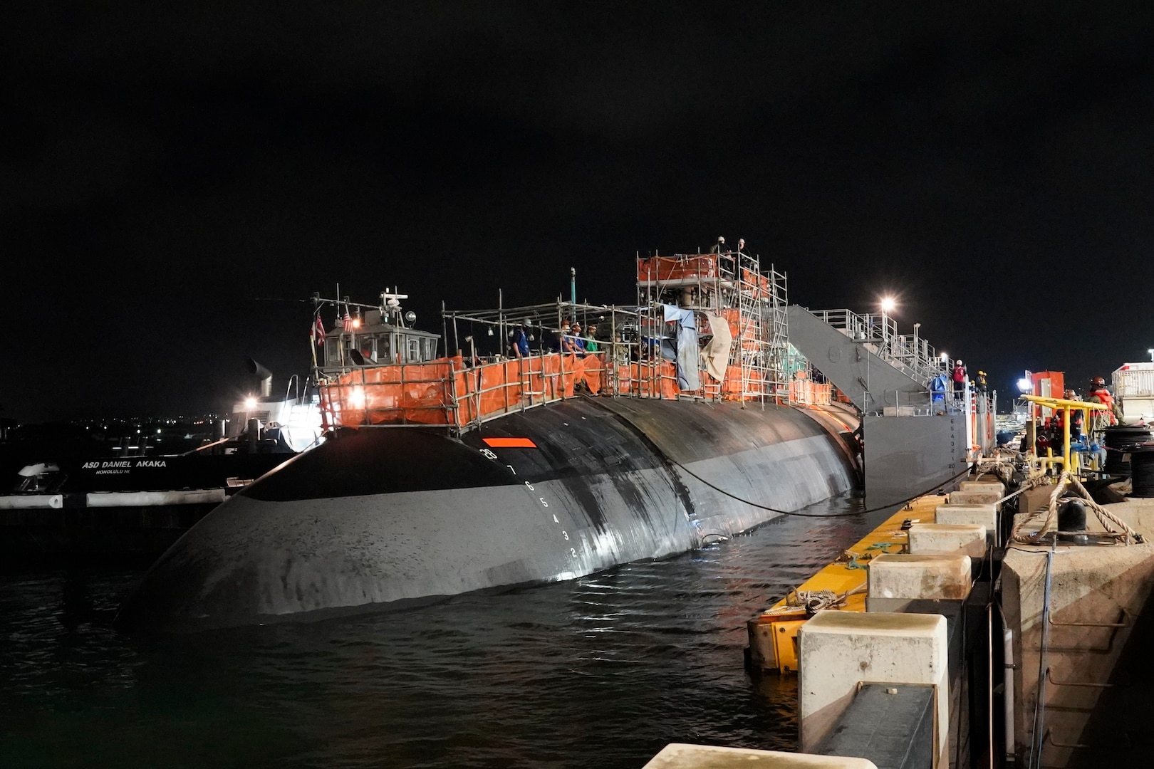 PEARL HARBOR, Hawaii - Pearl Harbor Naval Shipyard & Intermediate Maintenance Facility (PHNSY & IMF) successfully undocked USS Charlotte (SSN 766) Jan. 26 from Dry Dock #3. The undocking was a major milestone in the submarine’s engineered overhaul availability. PHNSY & IMF is a field activity of Naval Sea Systems Command and a one-stop regional maintenance center for the Navy’s surface ships and submarines. (U.S. Navy Photo by Dave Amodo/Released)