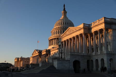 The U.S. Capital Building in the light of the sunrise on the morning of the 59th Presidential Inauguration in Washington, D.C., Jan. 20, 2021.  Many of the inaugural ceremonies are held here. (DoD photo by U.S. Army Pfc. Laura Hardin)