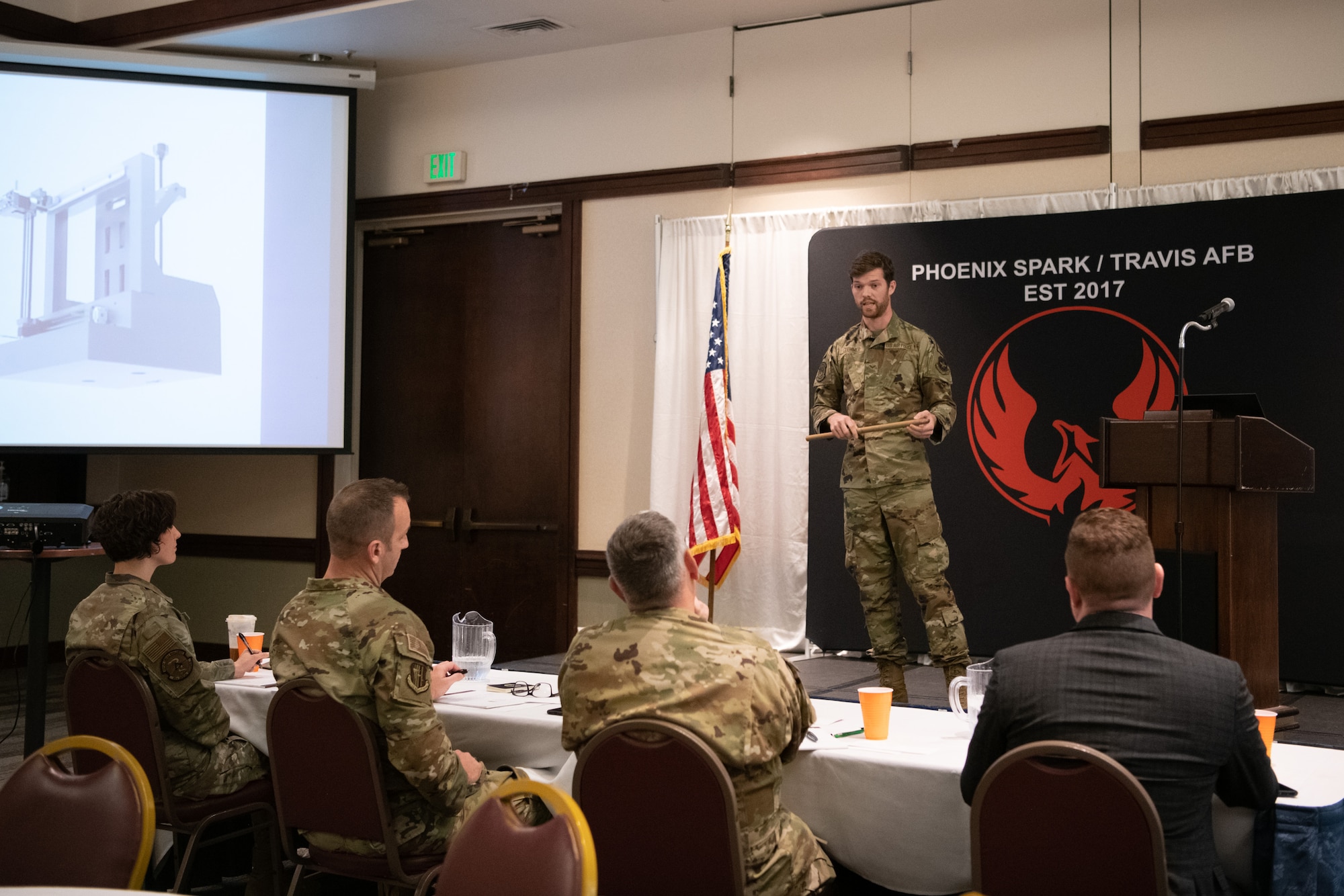 Airman pitching an idea to judges