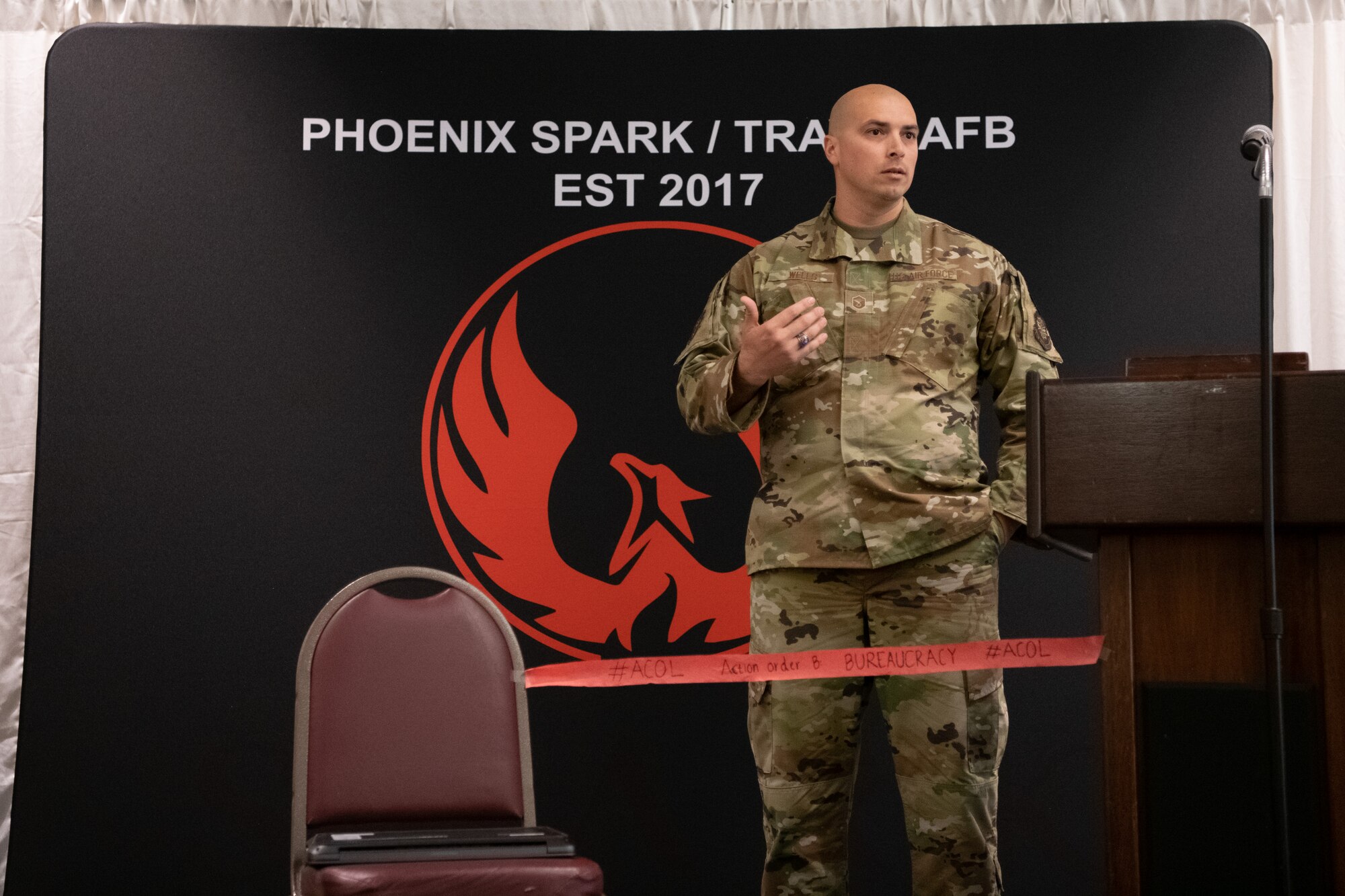 Airman pitching an idea to judges