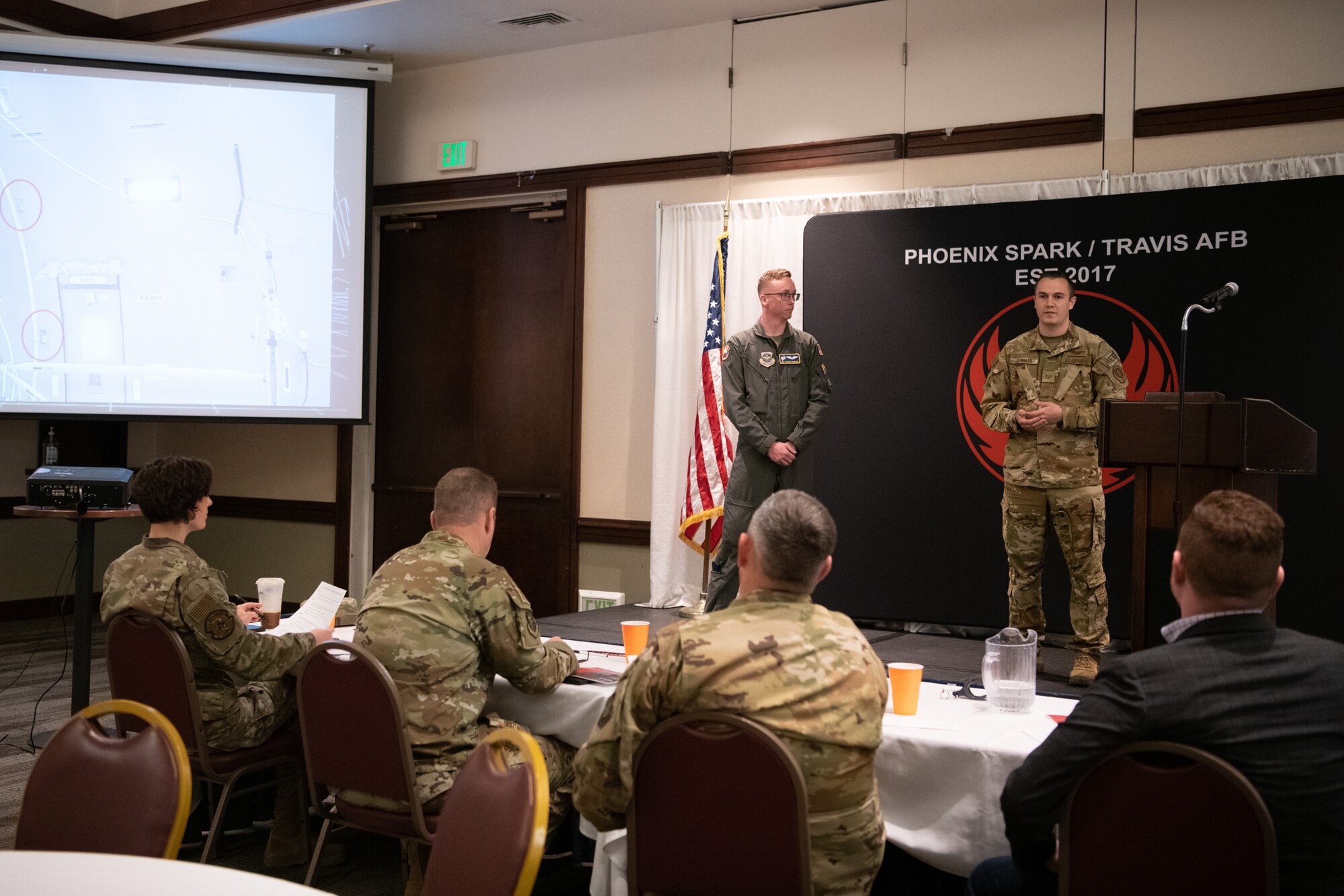 Airman pitching an idea during Spark Tank