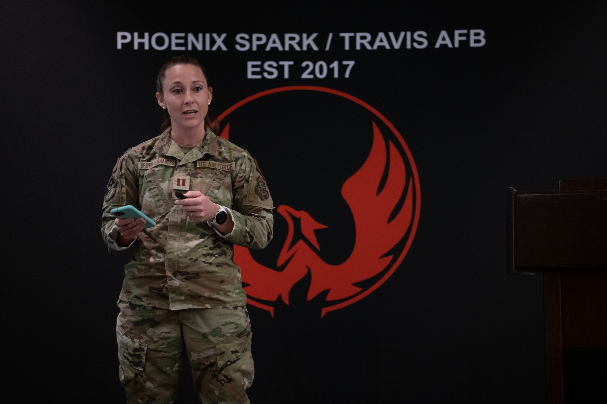 Airman pitching an idea during Spark Tank