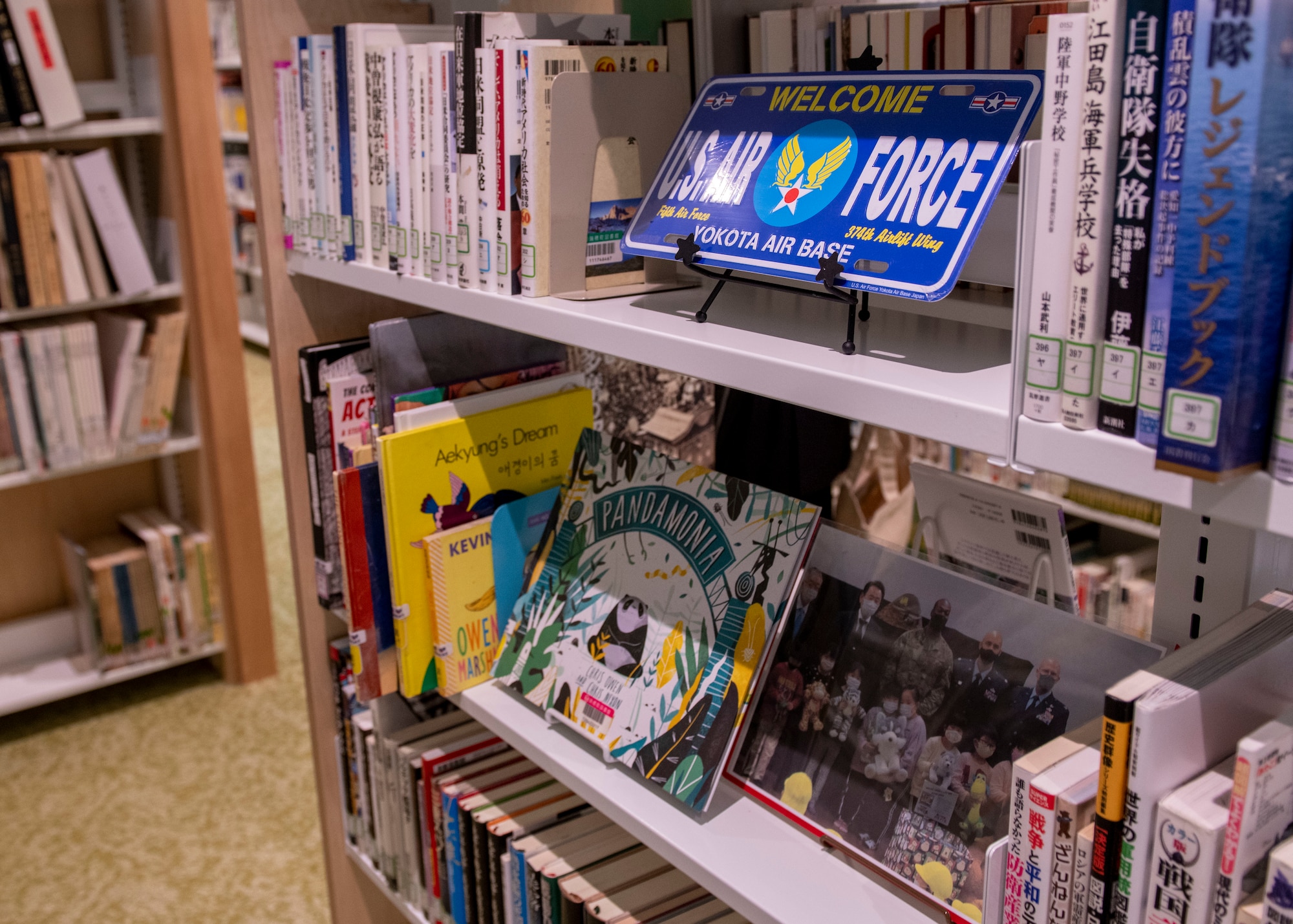 A Japanese library shelf filled with English books