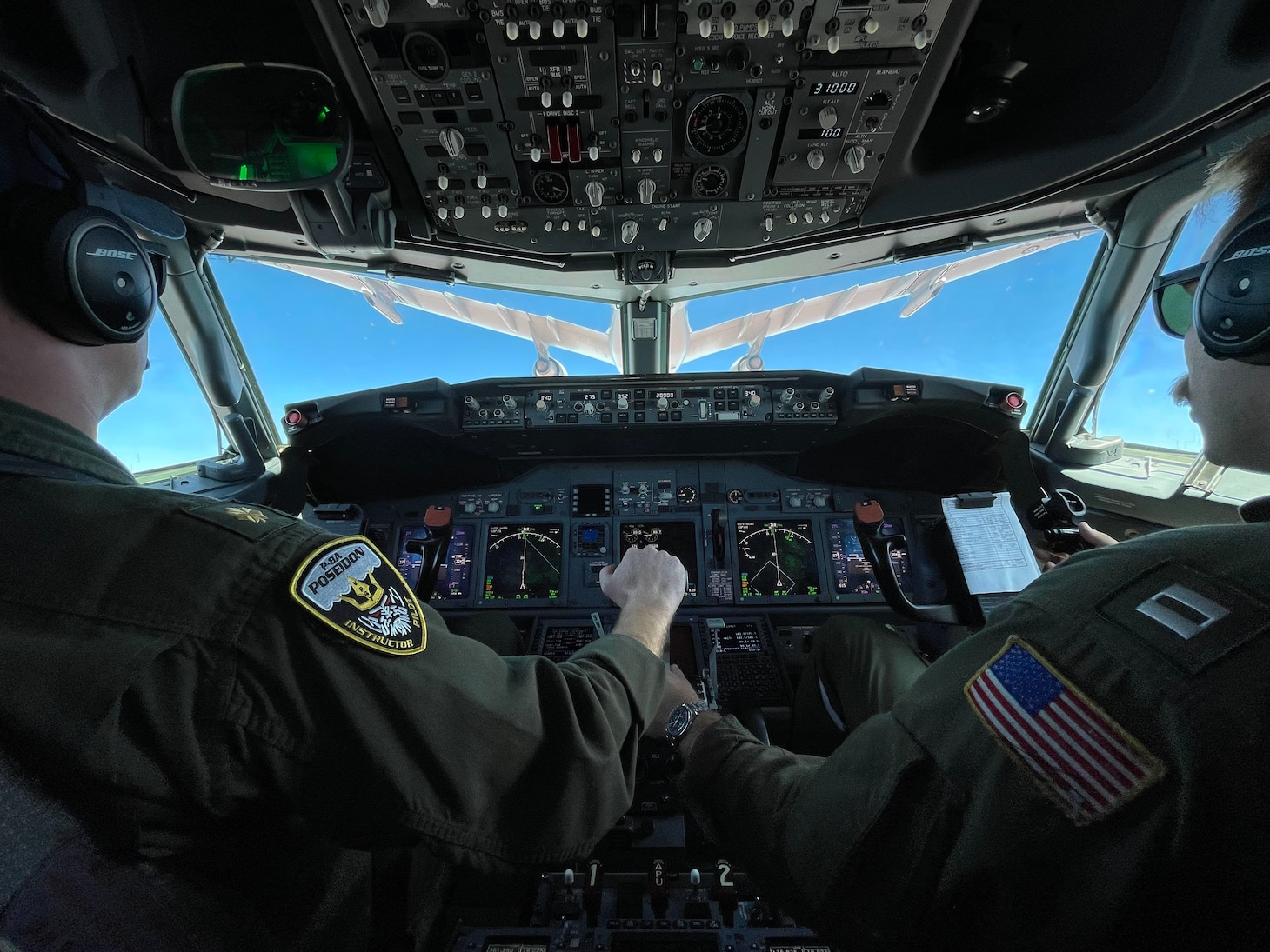 Pilots Lt. Cmdr. Mark Lascara and Lt. Thomas Coffin observe Royal Australian Air Force (RAAF) KC-30A Air to Air Refueling their U.S. Navy (USN) P-8A during an evolution for the Royal Australian Navy Fleet Certification Period. This was the first ever evolution between a RAAF KC-30A and a USN P-8A in an operational setting. VP-47 conducts maritime patrol and reconnaissance as well as theater outreach operations as part of a rotational deployment to the U.S. 7th Fleet area of operations.