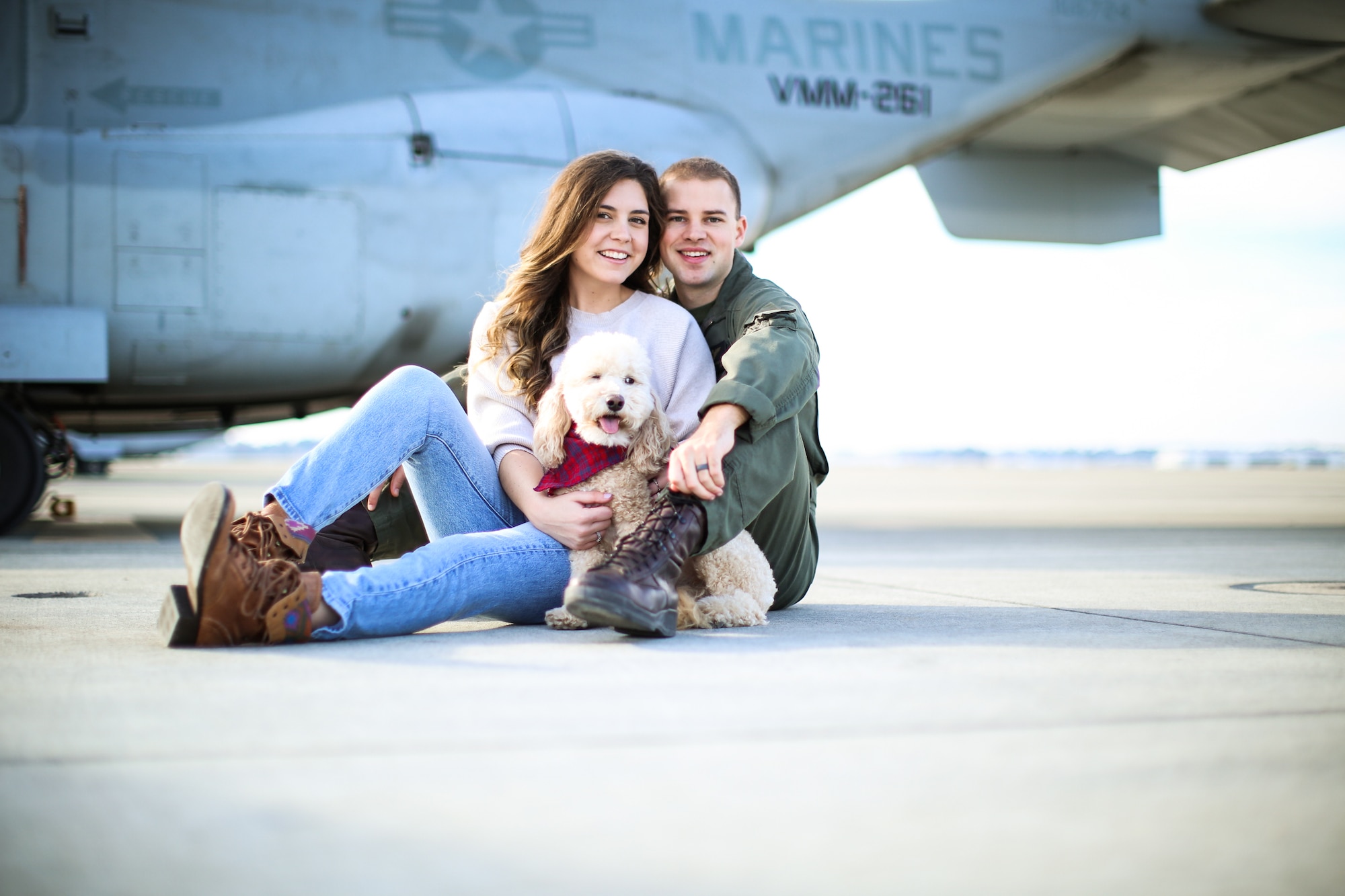 Capt. Matthew Tomkiewicz, wife Lauren and dog Kevin Bacon. (Photo provided by family)