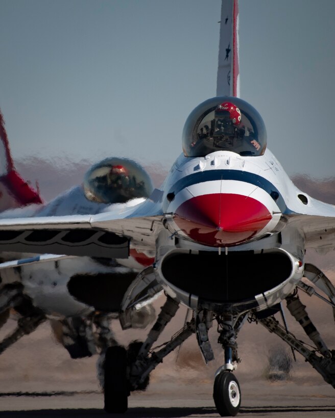 The United States Air Force Air Demonstration Squadron "Thunderbirds" perform their demonstration at Nellis Air Force Base, Nev., March 10, 2022.