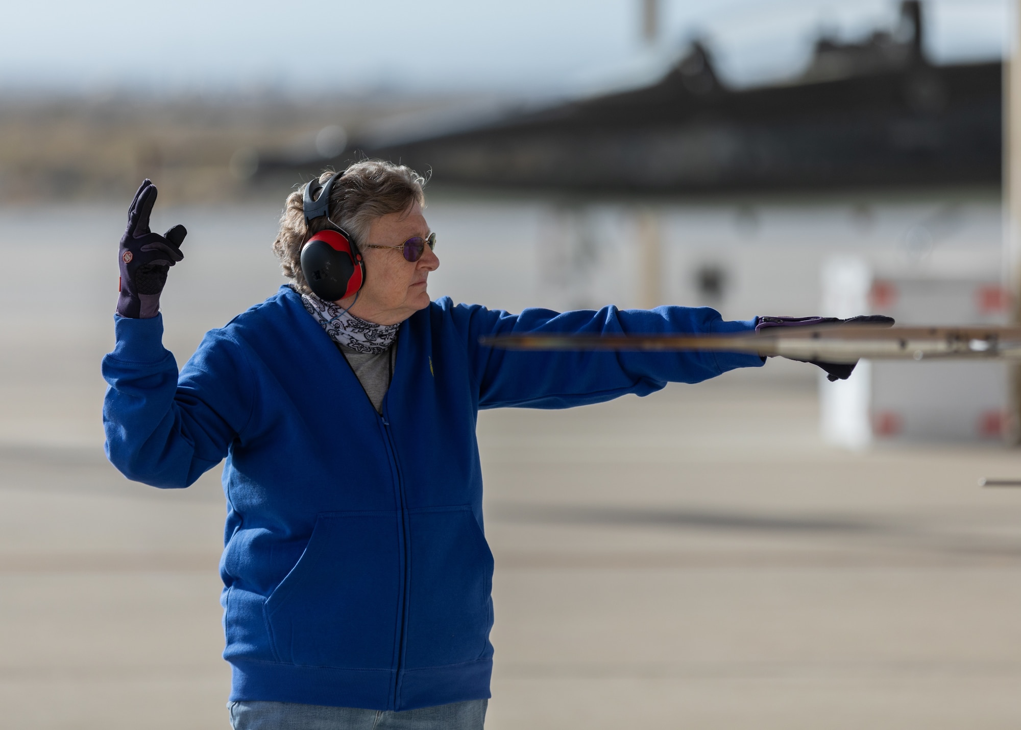 Anitta Schumacher, 412th Aircraft Maintenance Squadron T-38 Crew Chief, prepares launch a T-38 Talon from Edwards Air Force Base, California, March 3. (Air Force photo by Bryce Bennett)