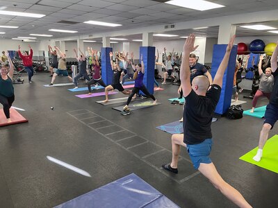 A group of additional-duty first sergeants participate in a yoga session March 8, 2022, at Joint Base San Antonio-Lackland, Texas. This was part of the inaugural 960th Cyberspace Wing’s additional-duty first sergeants’ symposium. (U.S. Air Force photo by Master Sgt. Shatasha Estes)