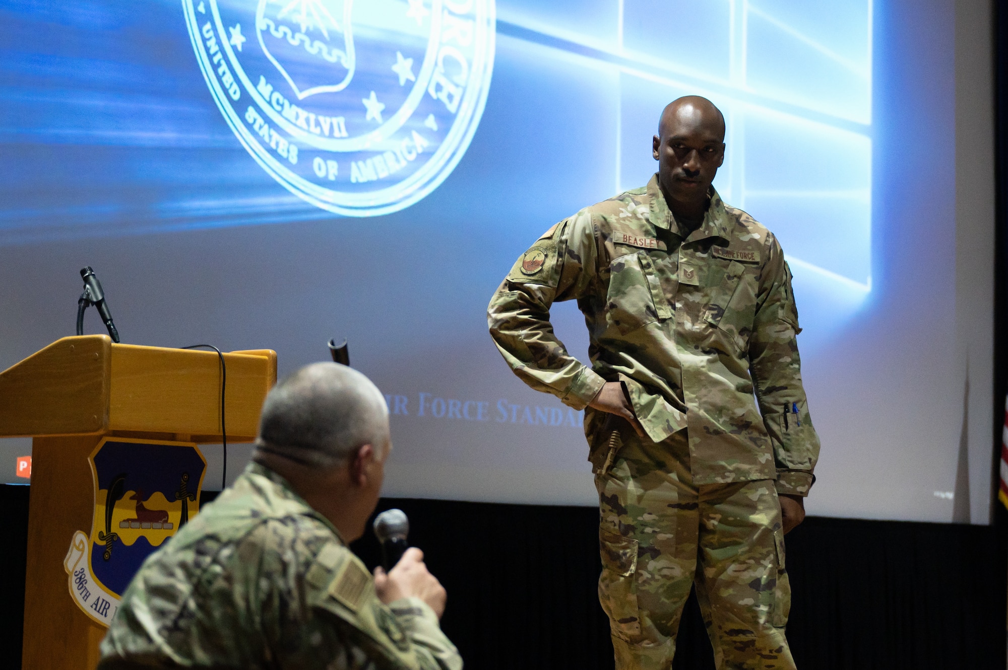 The ASAB First Sergeant Symposium is for technical sergeants and master sergeants interested in becoming or learning more about becoming a first sergeant or additional duty shirt. Additional duty shirts fill in when a first sergeant is not available or help during activities where additional people are needed. Attendees at this annual event learn public speaking, leadership skills, the article 15 process, awards process, effective bullet writing, and Red Cross notifications—notifying family members when a casualty happens.