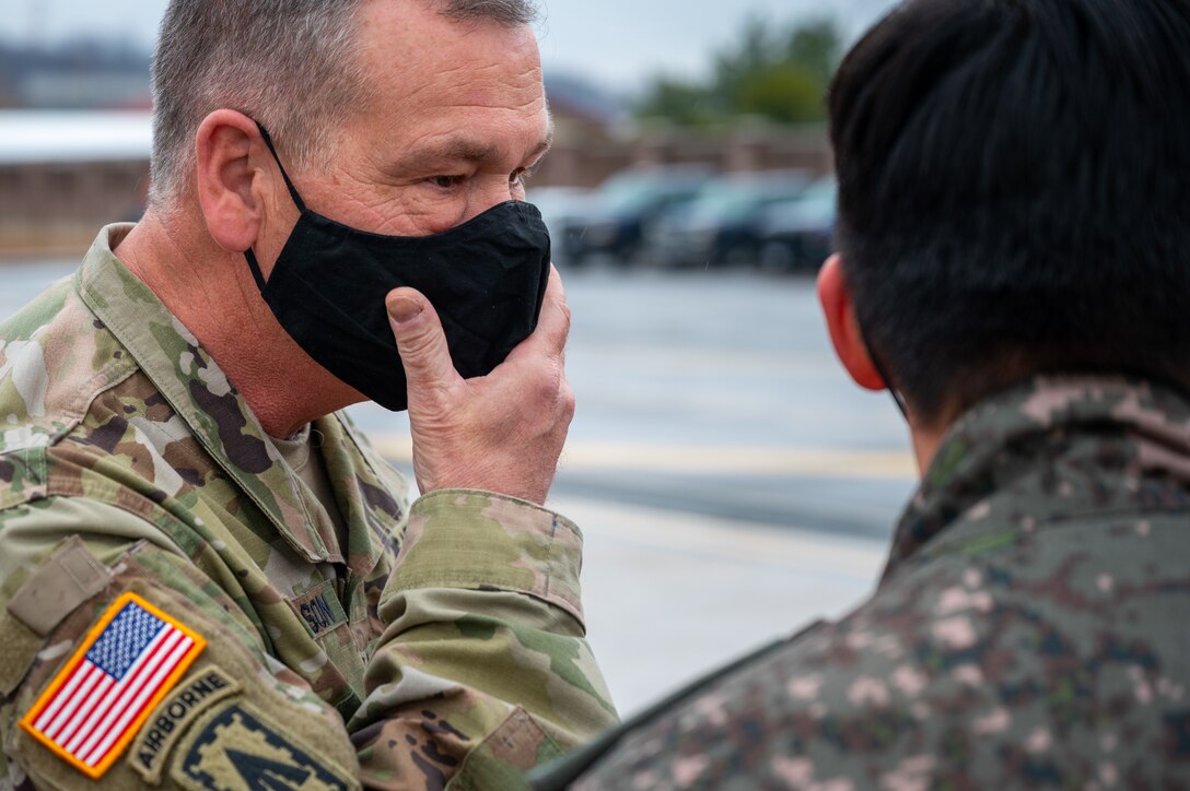 U.S. Army Gen. James H. Dickinson, U.S. Space Command commander, interacts with Republic of Korea Air Force leadership at Osan Air Base, ROK, March 19, 2022.