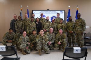 Winners from the 2021 Air Force District of Washington Chaplain Corps Awards ceremony pose for a photo in Chapel 1 on Joint Base Andrews, Md., March 22, 2022.