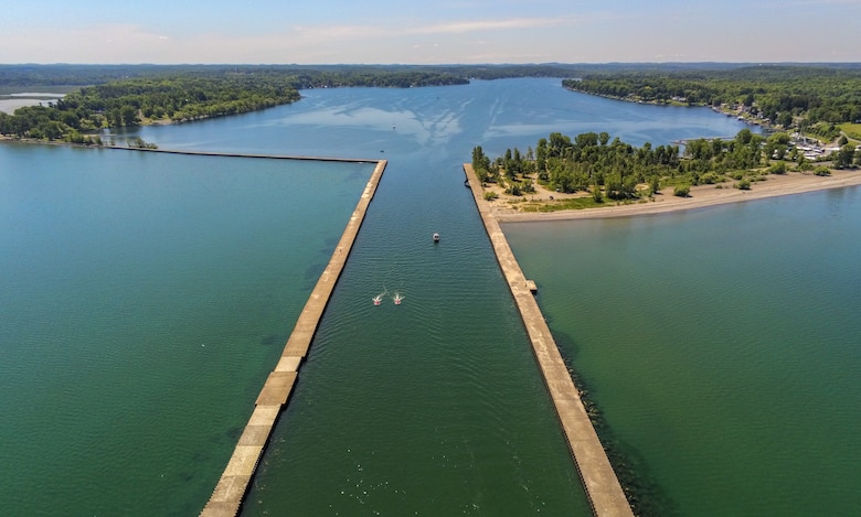 A concrete pier on Lake Ontario.