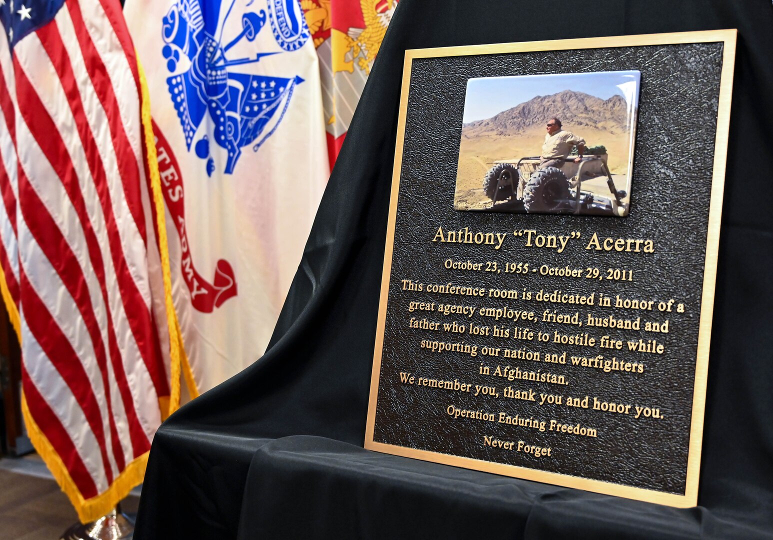 A plaque honoring Tony Acerra, which will hang outside of DCMA's primary conference room.