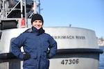Seaman Paola Quinones Velazques poses in front of the 47-foot Motor Life Boat at Station Merrimack River for Women's History Month February 28, 2022. Born and raised in Puerto Rico, Quinones Valezques recently graduated basic training and has been at Station Merrimack River the past two months where she is a qualified watchstander and breaking in crewmember. (U.S. Coast Guard photo by Petty Officer First Class Amanda Wyrick/Released)