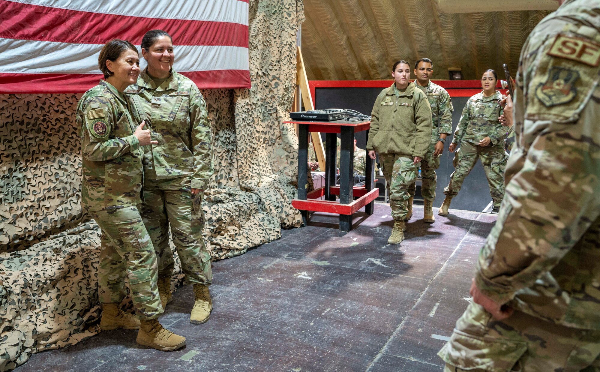 CMSAF Bass visits the 332d Air Expeditionary Wing at an undisclosed location in Southwest Asia, March 23, 2022.