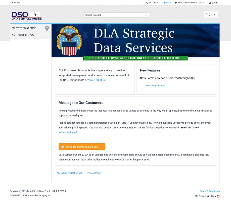 Homepage screenshot of DSO DLA Strategic Data Services