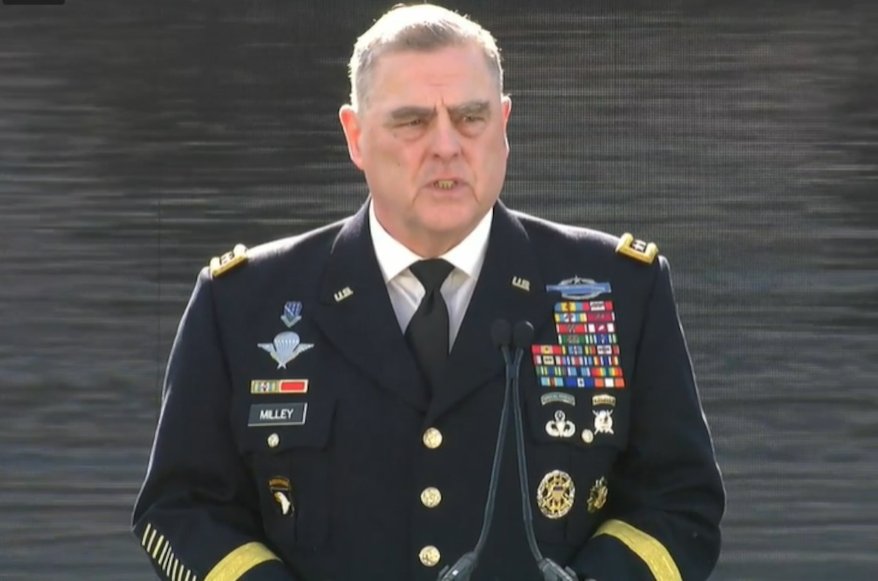 A man wearing a military uniform speaks.