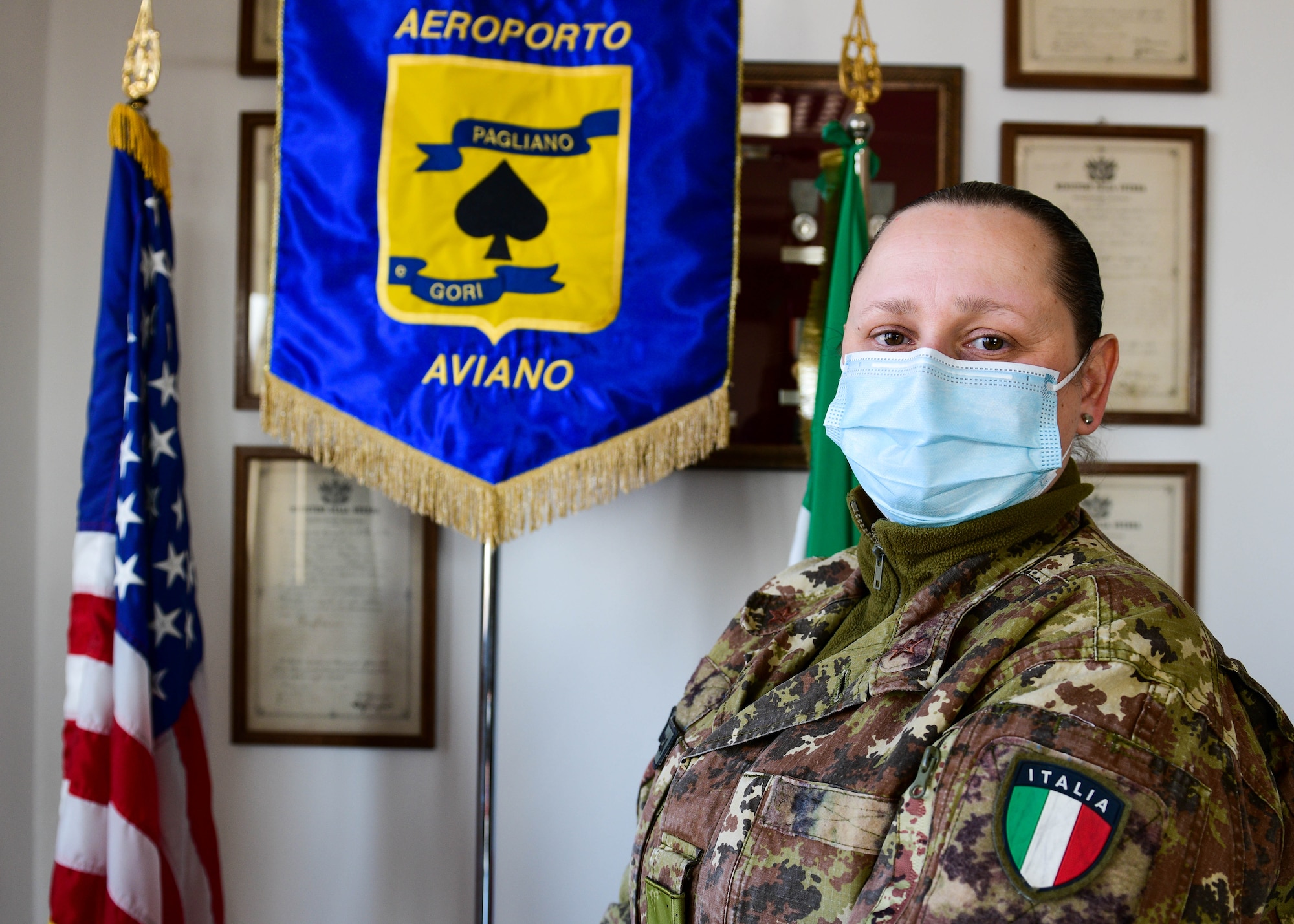 Italian air force Chief Master Sgt. Chiara Melchionno, Italian air force Base Operations Center operator, poses for a photo at Aviano Air Base, Italy, March 10, 2022. Women’s History Month highlights the accomplishments and contributions of women to events in history and contemporary society. The BOC is the focal point for Aviano because they track operations that happen within the base. (U.S. Air Force photo by Senior Airman Brooke Moeder)