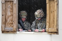 Virginia National Guard Soldiers participate in land navigation training March 12, 2022, at Fort A.P. Hill, Virginia. The training was part of a pre-Officer Candidate School drill weekend for Soldiers interested in attending OCS. (U.S. Army National Guard photo by Maj. Ben Melin)