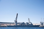 EILAT, Israel (March 27, 2022) Guided-missile destroyer USS Cole (DDG 67) sits pierside in Eilat, Israel, March 27, at the start of Intrinsic Defender, a bilateral exercise between U.S. and Israeli naval forces. Intrinsic Defender focuses on maritime security operations, explosive ordinance disposal, global health engagement and unmanned systems integration. (U.S. Navy photo by Mass Communication Specialist 1st Class Anita Chebahtah)