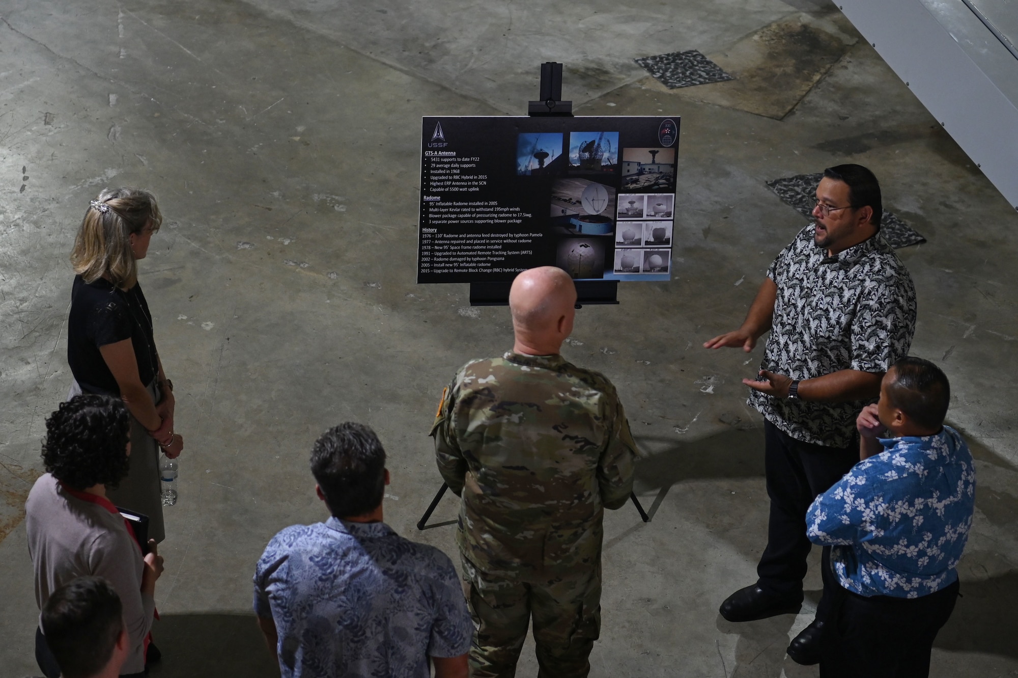 U.S. Space Force Gen. John W. “Jay” Raymond, Chief of Space Operations, receives a tour of Detachment 2, 21st Space Operations Squadron, which has the longest mission at Andersen Air Force Base, Guam, March 26, 2022. During his visit, Raymond met with U.S. Air Force Brig. Gen. Jeremy Sloane, commander of the 36th Wing, received a mission brief, toured the 21st Space Operations Squadron, Detachment 2, and shared lunch with the Airmen, 12 Guardians assigned here and their spouses. (U.S. Air Force photo by Staff Sgt. Aubree Owens)