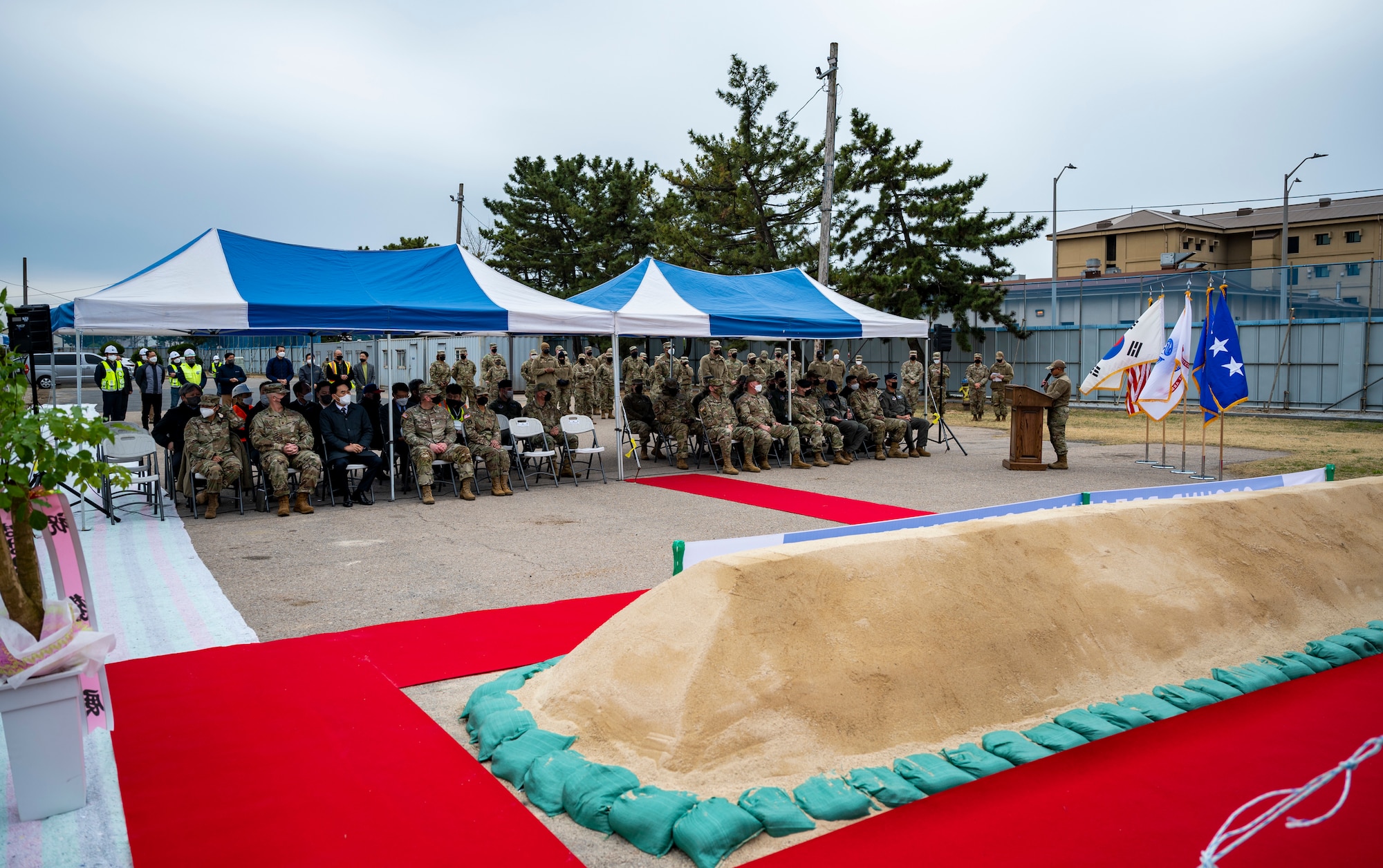 Leadership of the 8th Fighter Wing and Seventh Air Forces officially broke ground for a new dining facility at Kunsan Air Base, Republic of Korea, March 23, 2022.
