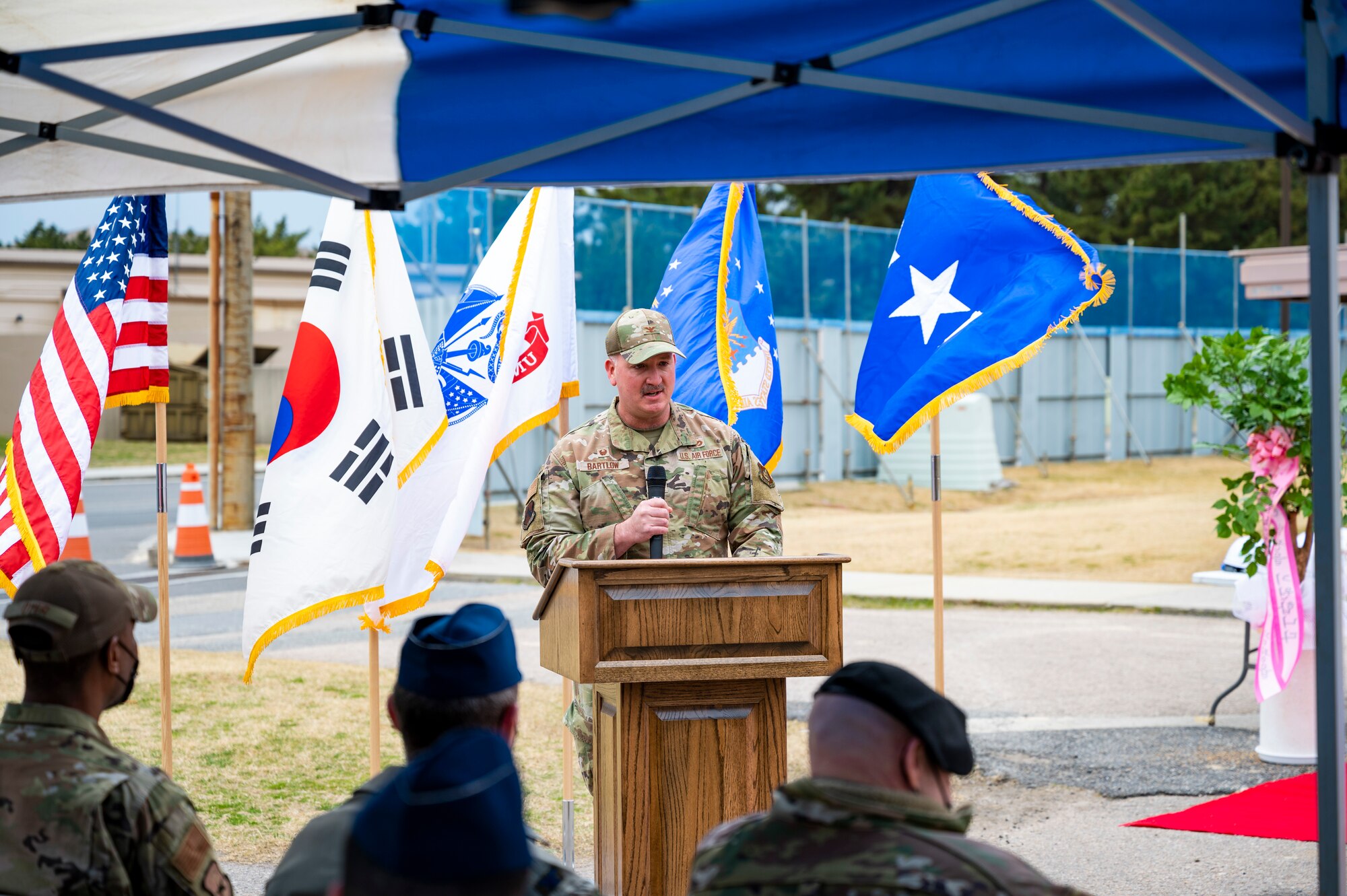 Leadership of the 8th Fighter Wing and Seventh Air Forces officially broke ground for a new dining facility at Kunsan Air Base, Republic of Korea, March 23, 2022.