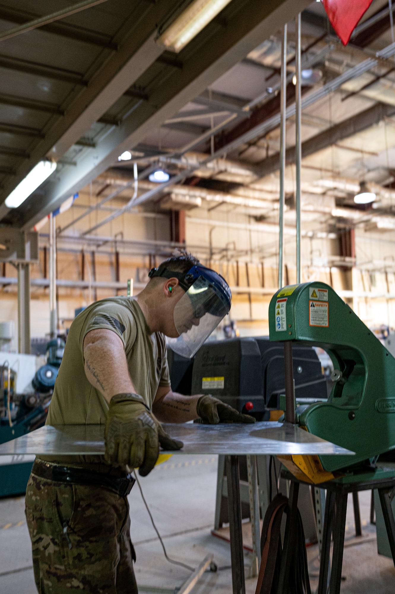 The 4th Expeditionary Special Operations Squadron, Joint Special Operations Air Component Central welds sheet metal at Ali Al Salem Air Base, Kuwait.  The process streamlines accountability and return time to ASAB aircrew.