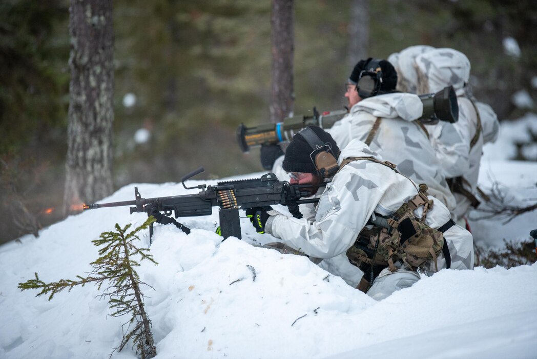 Airmen from the Kentucky Air National Guard’s 123rd Special Tactics Squadron engage targets during an ambush exercise in Grubbnäsudden, Sweden, Jan. 18, 2022. Fifteen members from the 123rd STS — including combat controllers; pararescuemen; special reconnaissance personnel; search, evasion, resistance and escape troops; and support Airmen — came here to build upon their relationship with European partners during an arctic warfare training course. (U.S. Air National Guard photo by Phil Speck)