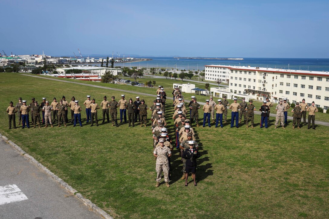 In honor of Women’s History Month, all the female Marines and Sailors who make up 3rd Sustainment Group gathered to take a group photo at Camp Kinser, Okinawa, Japan, Mar. 16, 2022. 3rd MLG, based out of Okinawa, Japan, is a forward-deployed combat unit that serves as III Marine Expeditionary Force’s comprehensive logistics and combat service support backbone for operations throughout the Indo-Pacific area of responsibility.