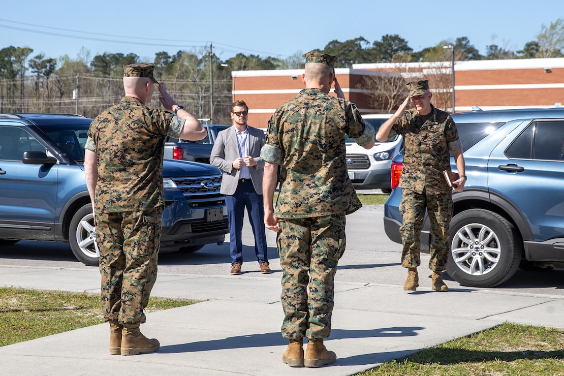 U.S. Marine Corps Gen. David H. Berger, the 38th commandant of the Marine Corps, visits the School of Infantry-East Human Performance Center on Camp Lejeune, North Carolina, March 28, 2022. Berger visited Camp Lejeune to ensure the welfare of the Marines and receive updates on equipment, plans, and procedures for Marines training. (U.S. Marine Corps photo by Lance Cpl. Jennifer E. Reyes)