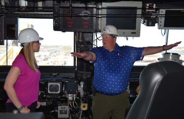 Under Secretary of the Navy and ship sponsor, The Honorable Meredith Berger, tours Pre-Commissioning Unit Fort Lauderdale (LPD 28) during a visit to Huntington Ingalls Shipyard.