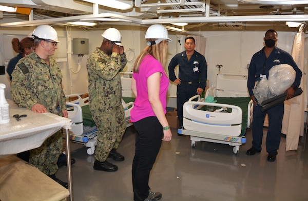 Under Secretary of the Navy and ship sponsor, The Honorable Meredith Berger, tours Pre-Commissioning Unit Fort Lauderdale (LPD 28) during a visit to Huntington Ingalls Shipyard.