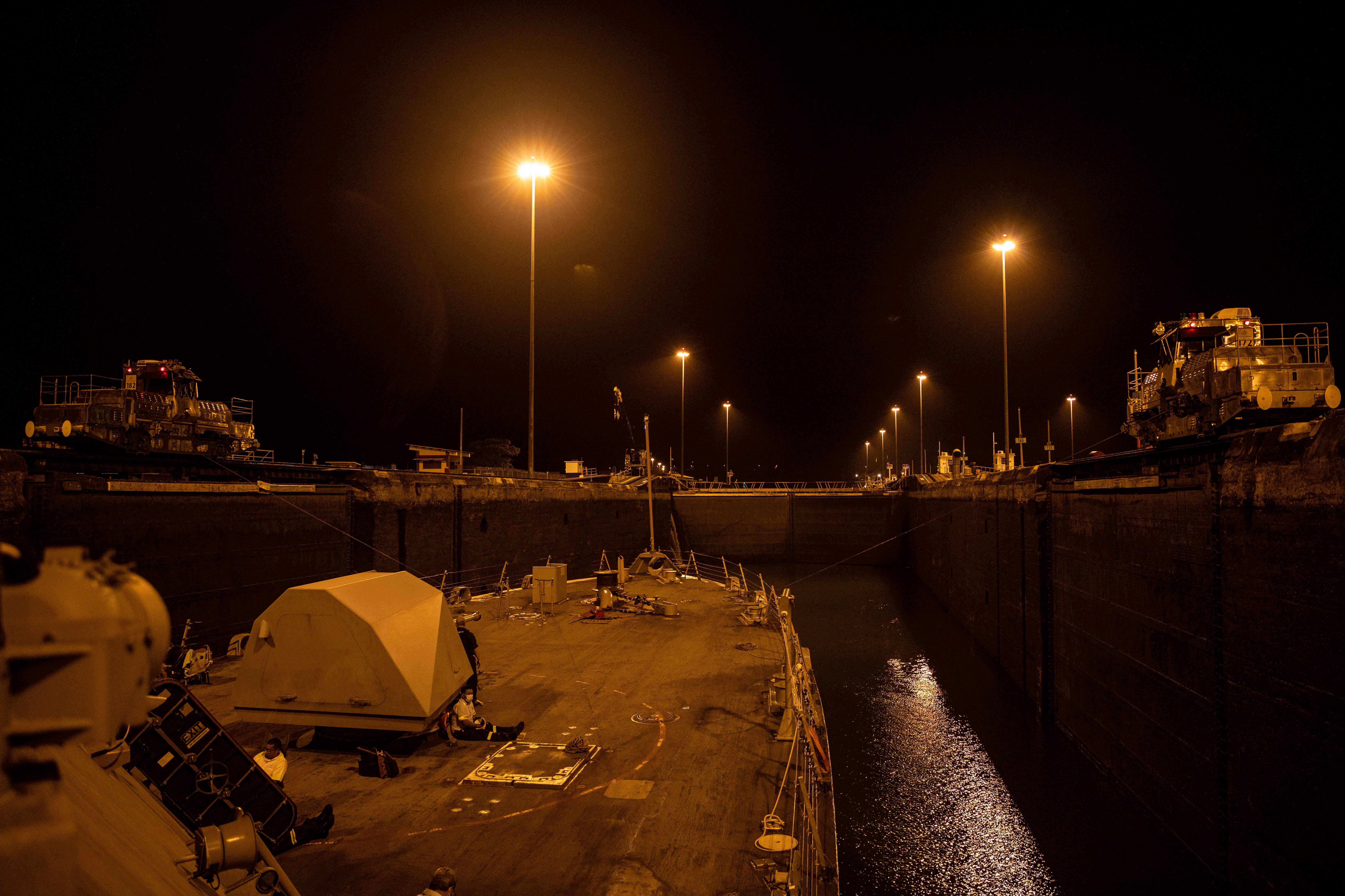 The Freedom-variant littoral combat ship USS Milwaukee (LCS 5) passes through Pedro Miguel lock while transiting the Panama Canal, March 26, 2022.