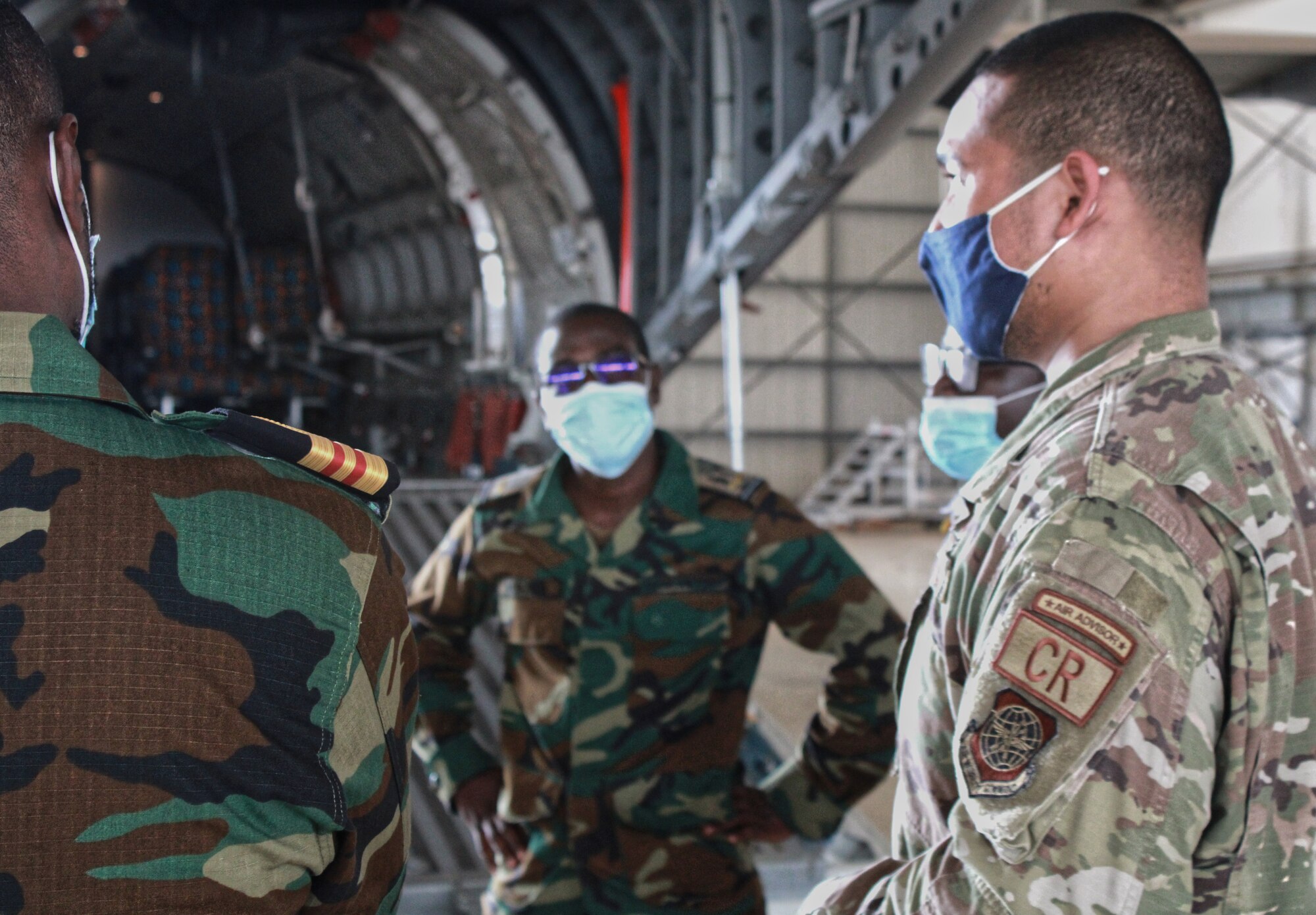 U.S. Air Force Master Sgt. Arthur Tewasiliig, 818th Mobility Support Advisory Squadron air advisor, provides inpatient care and in-flight physiology training March 2, 2022, at Air Force Base Accra, Ghana. Air advisors deployed to Ghana in support of the U.S. Africa Command’s African Peacekeeping Rapid Response Partnership Training program to prepare Ghanaian forces for an upcoming U.N. deployment. (Courtesy photo)